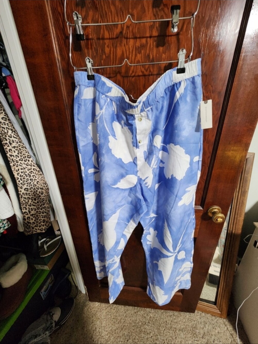 NWT Anthropologie LyreBird Cloud Flannel Pajama Pants Blue White Floral Size XL